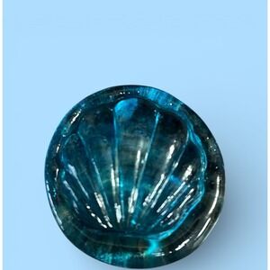 Blue Clear Iridescent Art Glass Shell Disk Dollar Paperweight Decor Decorative